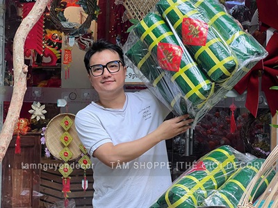 Set mô hình bánh chưng bánh tét mút xốp BIGSIZE [Gồm 01 chưng+ 02 tét] ĐK 40-50cm CHUNGTET-04